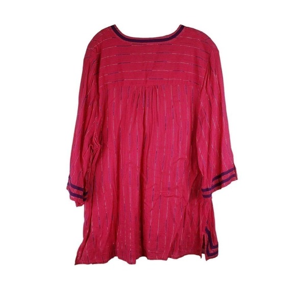 Catherines Tunic Top Womens Plus 2X Pink Stripe Cotton Boho Longline Shirt - Picture 3 of 9